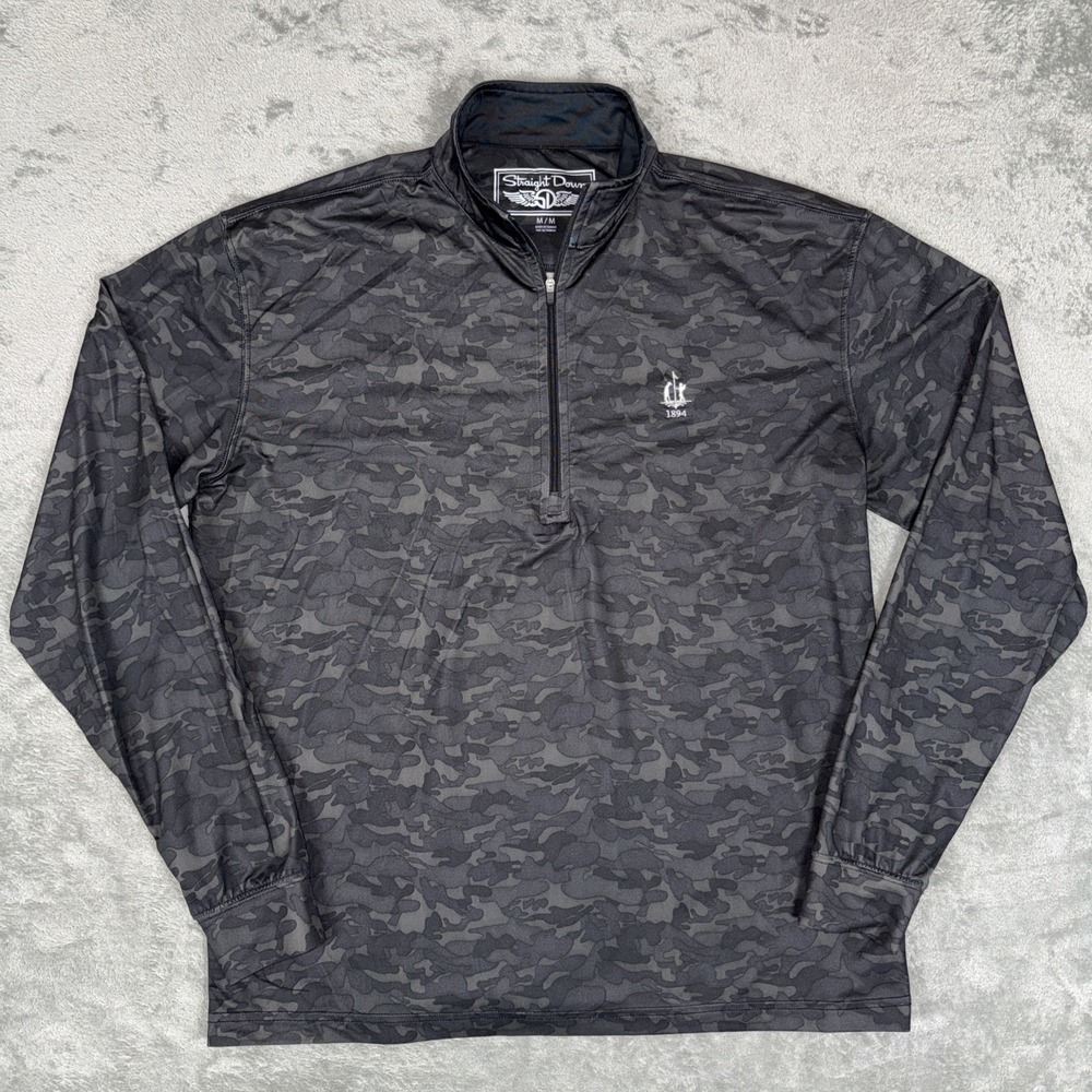 Straight Down Jacket Mens Medium Black Gray Camo 1/4 Zip Pullover 1894